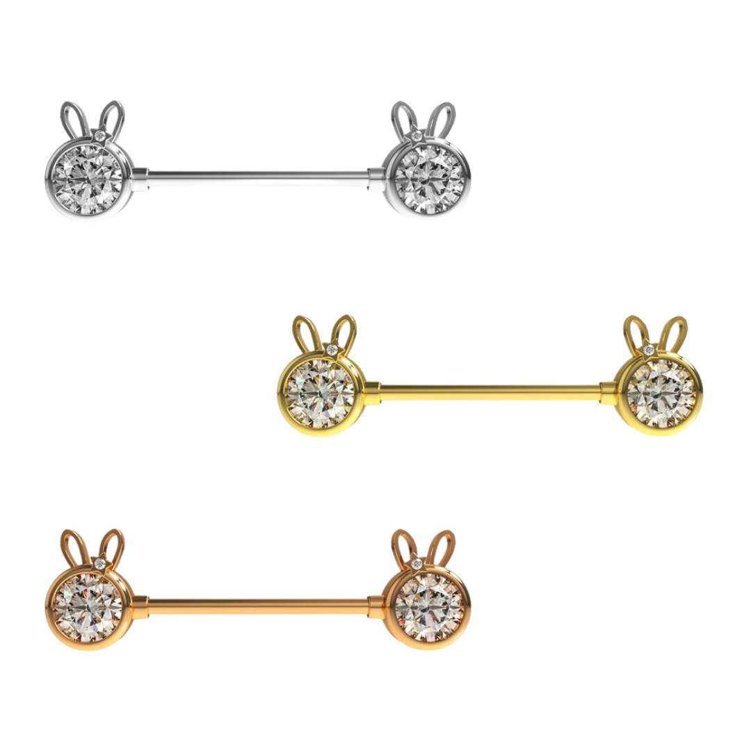 316L Surgical steel Hello Kitty With Tiny Star jeweled Bow Nipple Bar Piercing