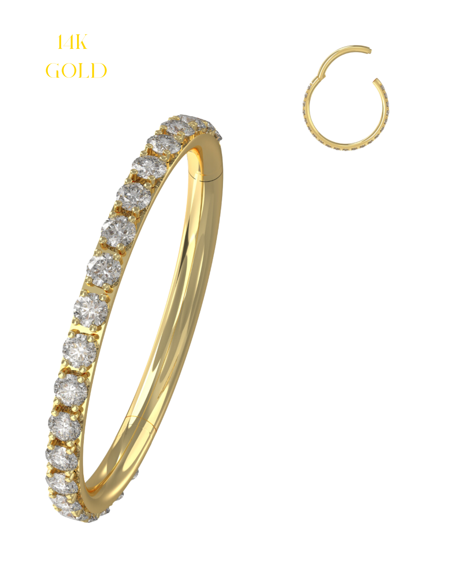 14K Solid Gold Hinged Continuous Cubic Zirconia Jeweled Segment Clicker Ring