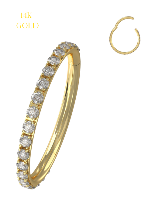 14K Solid Gold Hinged Continuous Cubic Zirconia Jeweled Segment Clicker Ring