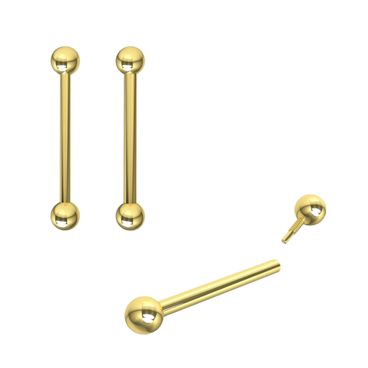 14K Solid Yellow Gold Straight Tongue Barbell Piercing With Ball