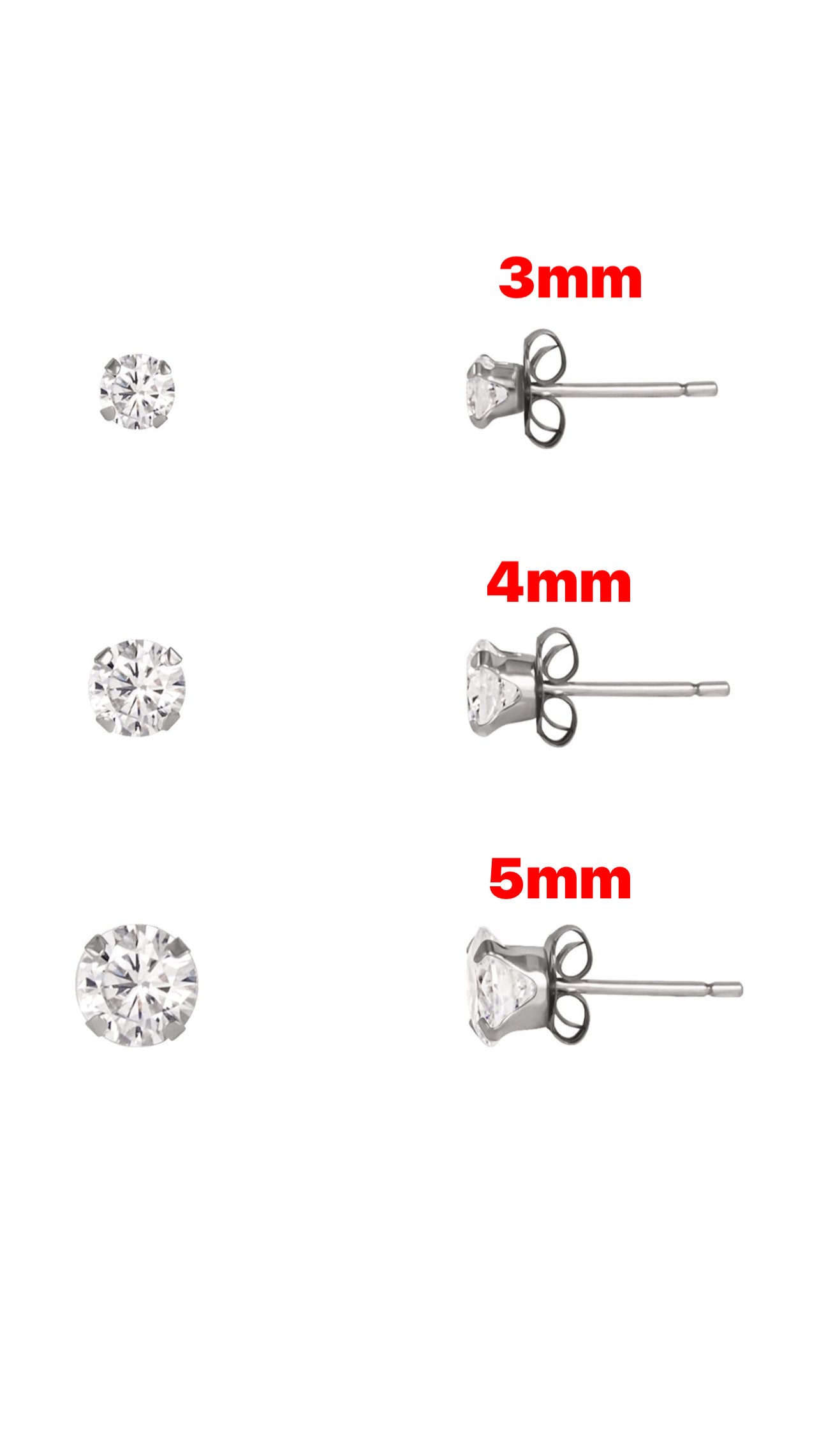 Round CZ 10kt Gold Stud Earrings 3/4/5mm      (GET TWO For $85) (Real Gold)