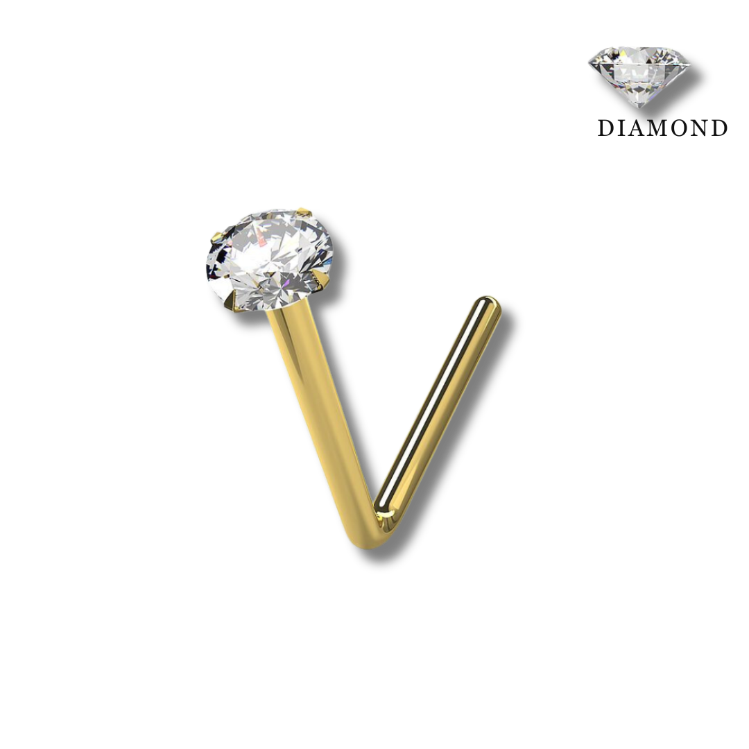 9K Gold L-Shaped Nose Stud with Genuine DIAMOND