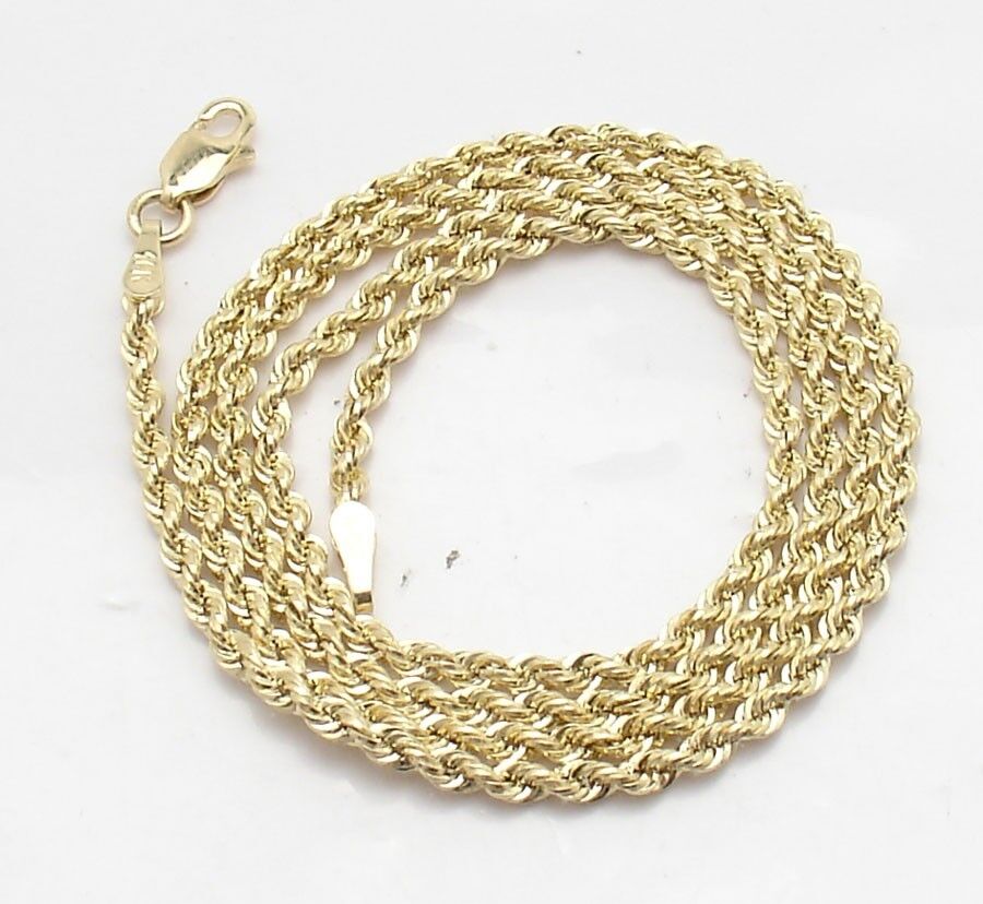 1.7mm Solid Sparkle Glitter Diamond Cut Rope Chain Necklace Real 10K Yellow Gold (Real Gold)